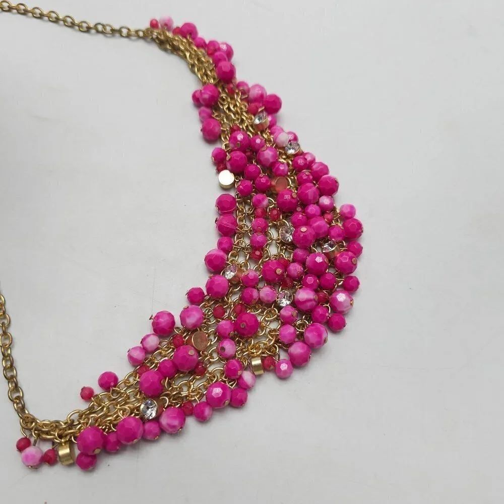 Pink Beaded Necklace Bracelet Jewelry Set Rhinestone Bead Accents Cha Cha